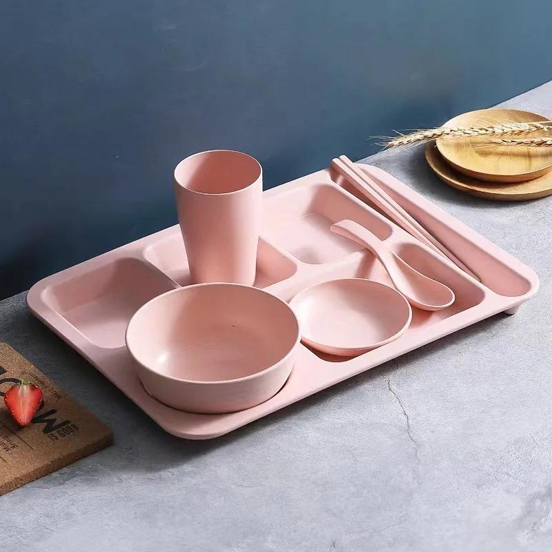 1 Plastic Dinner Plate Made of Wheat Straw, School Lunch Tray Suitable for Adults, Microwave and Dishwasher Safe