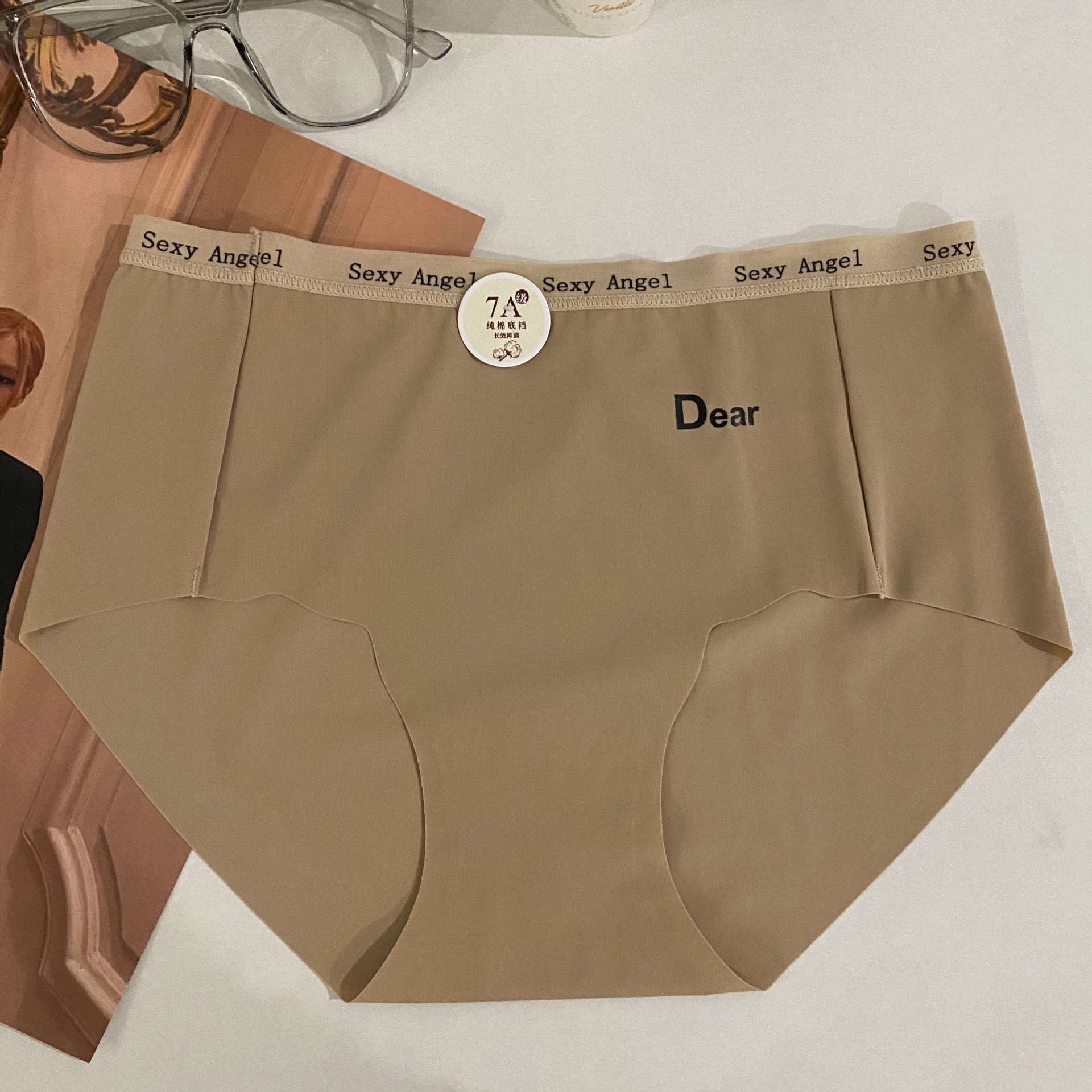 

Ladies Summer Extremely Simple Pure Color Nude Feeling Without Trace Cold Sports Fitness Waist Triangle Briefs XL кавовий