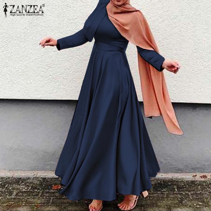 

ZANZEA Весеннее повседневное женское тонкое платье с круглым вырезом и длинными рукавами