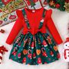 Children's Ribbed Long Sleeve Bow Christmas Dress for Girls