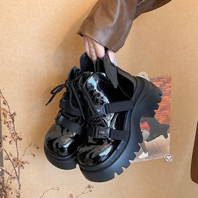 Чувство нишевого британского стиля короткие ботинки темперамент черный дизайн на шнуровке толстая подошва ботинки Мартина ретро 35