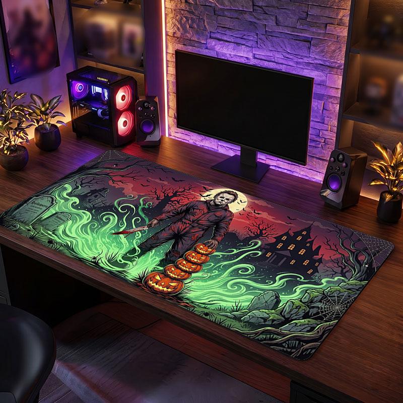 Big Mouse PadHalloween Michael Myers Extended Soft Desk Mat Gaming Office Computer Table Decor Mat