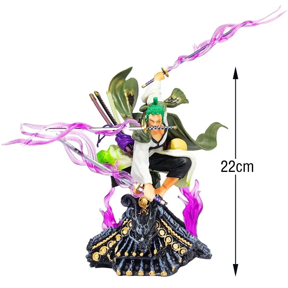 One Piece Figure 22cm Roronoa Zoro Roof Sauron Three-Knife Fighting Skill Anime Action Model Decorations PVC Toys Birthday Gifts