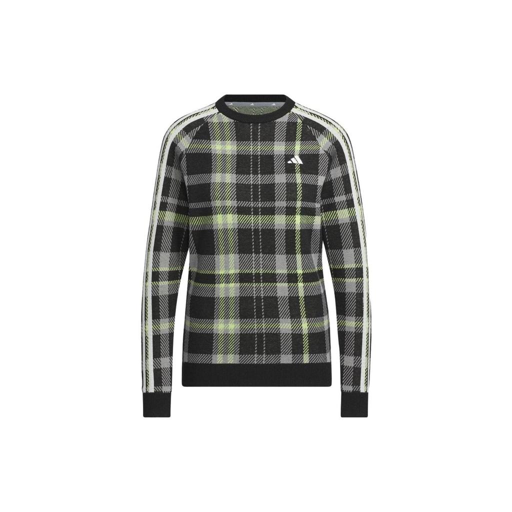 Adidas Plaid Crew Neck Casual Long Sleeve T-Shirt Women Tops Black HY0906