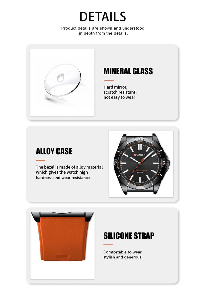 CURREN Sport Men Watch Top Brand Luxury Military Army Waterproof Male Clock Black Silicone Quartz Original Man Wristwatch 8449
