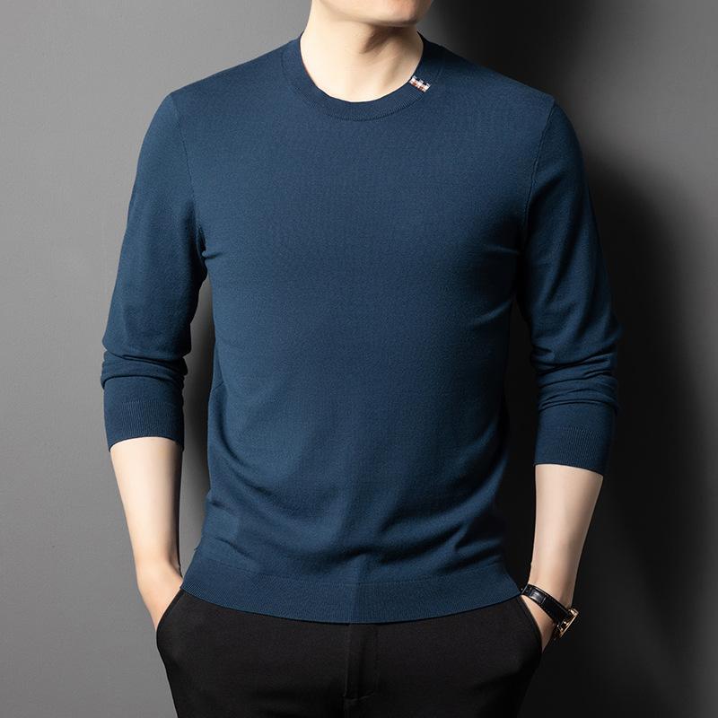 Neuer Frühling Rundhals Langarm Strickpullover Herren Einfarbig Pullover T-Shirt Lässig Mode Unterhemd