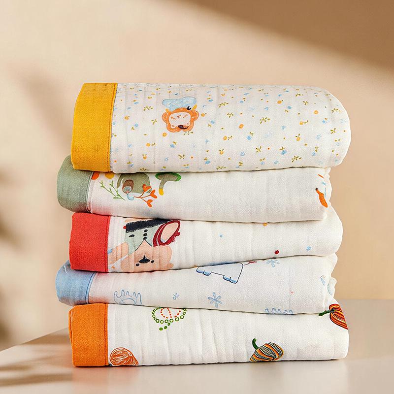 Grade A All-Cotton 6-Layer Baby Bath Towel - Soft, Absorbent, Printed Gauze for Newborns