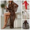 Foreign Trade Light Luxury Perspective Sexy Lace Nightgown Lace V-neck Cardigan Long Home with Multi-color Optional