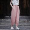 Johnature Women Cotton Linen Solid Color Straight Pants Elastic Waist Pockets Autumn Casual Pants Soft Fall Trouser