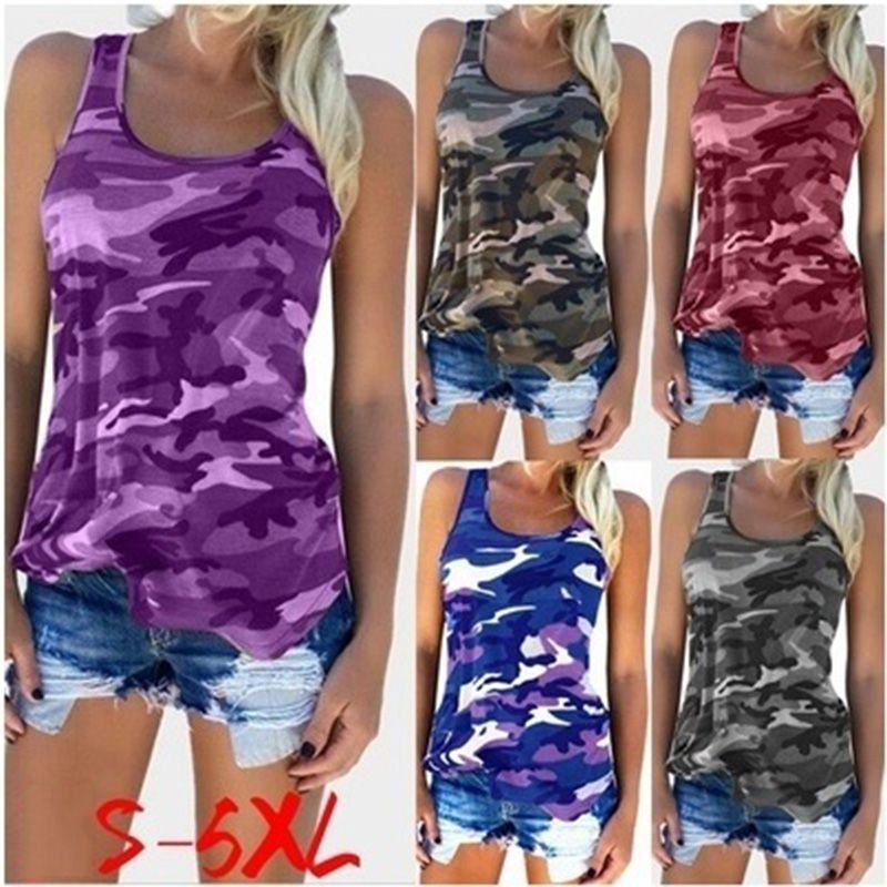 Stylish Women's Ladies Sleeveless Camo Vest Tops With Breathable Fabric For Summer