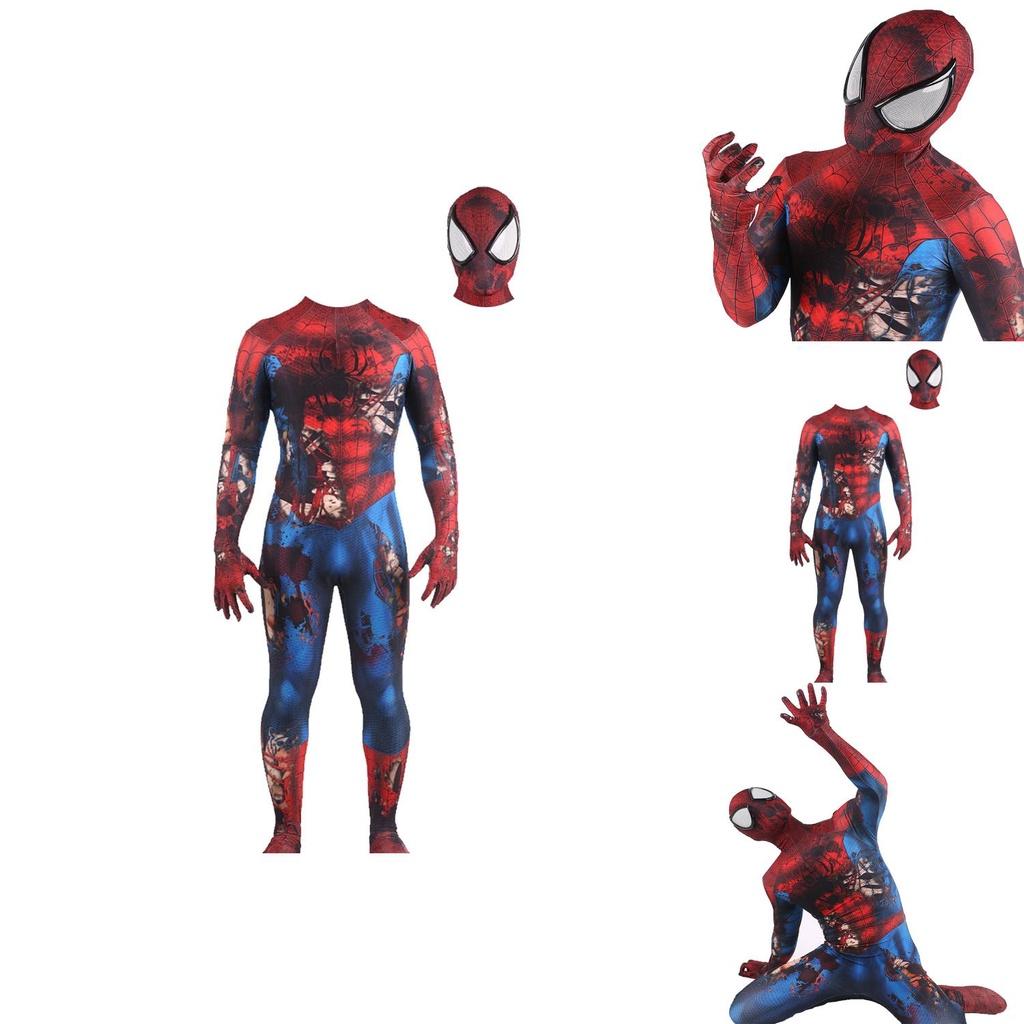 Spooky Spider-man Cosplay Costume Unisex Jumpsuit With Perfect Stitches And Little Shiny Spandex Material.