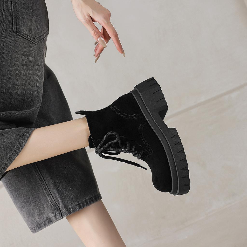 2025 Autumn/Winter Round Toe Thick-Soled Fashionable and Comfortable Women's Boots - Versatile and Slimming British Style Short Boots