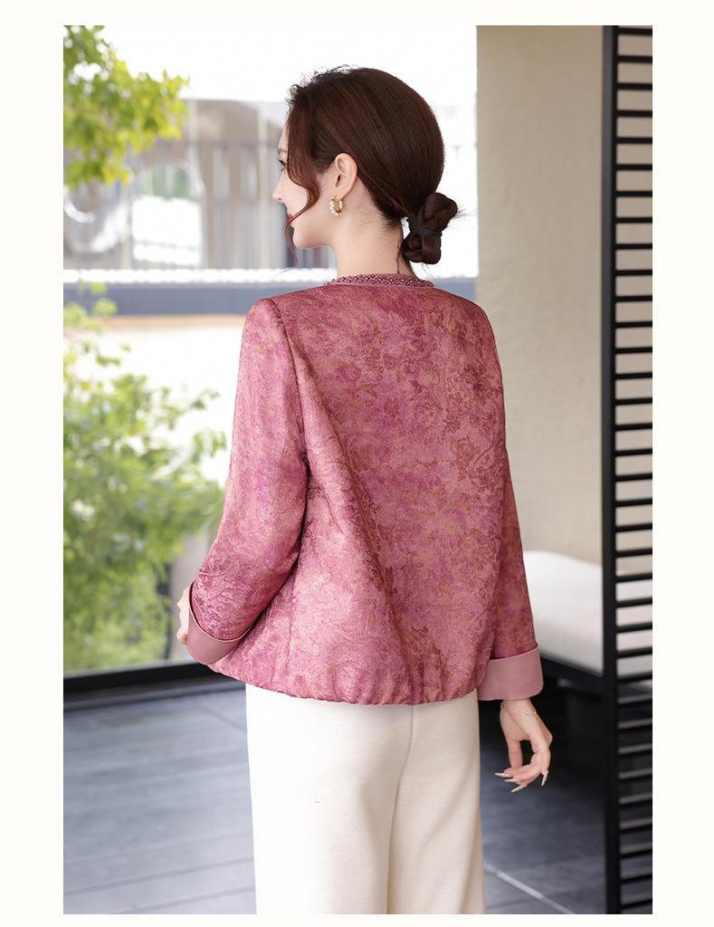 Pink Jacquard Short Jacket for Middle-Aged Women - Chinese Style, Spring/Autumn Wear
