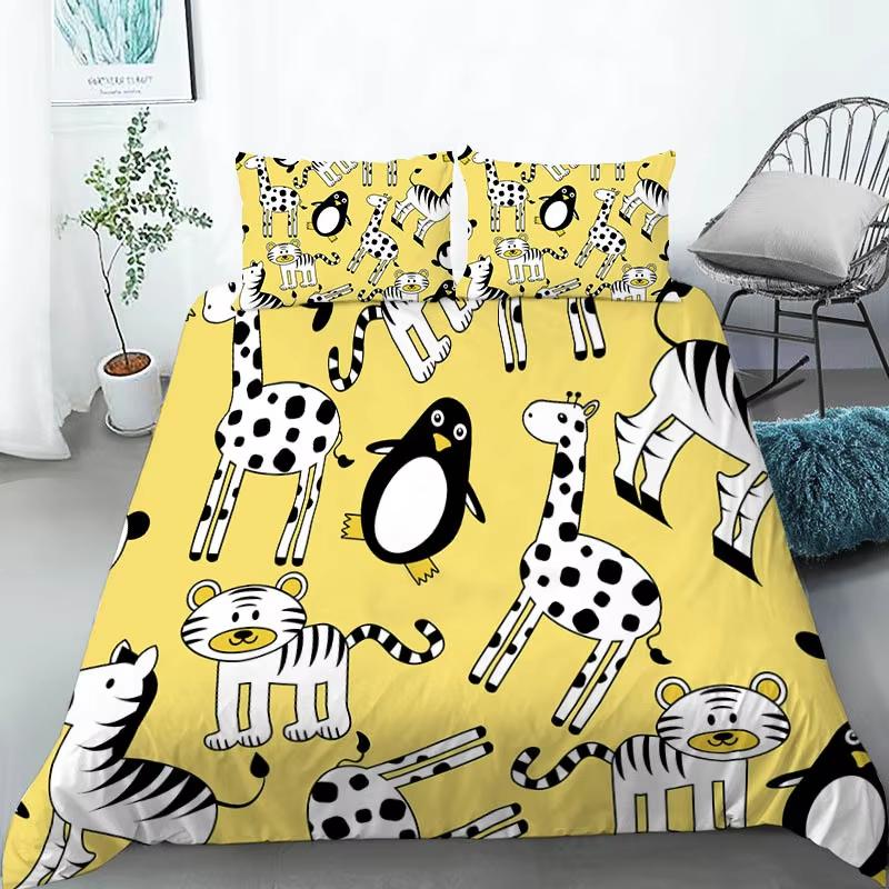 Kids Cartoon Animal Twin Queen King Duvet Cover,Forest Animals Bedding Set, Farmhouse Woodland Comforter Cover For Girls Teens