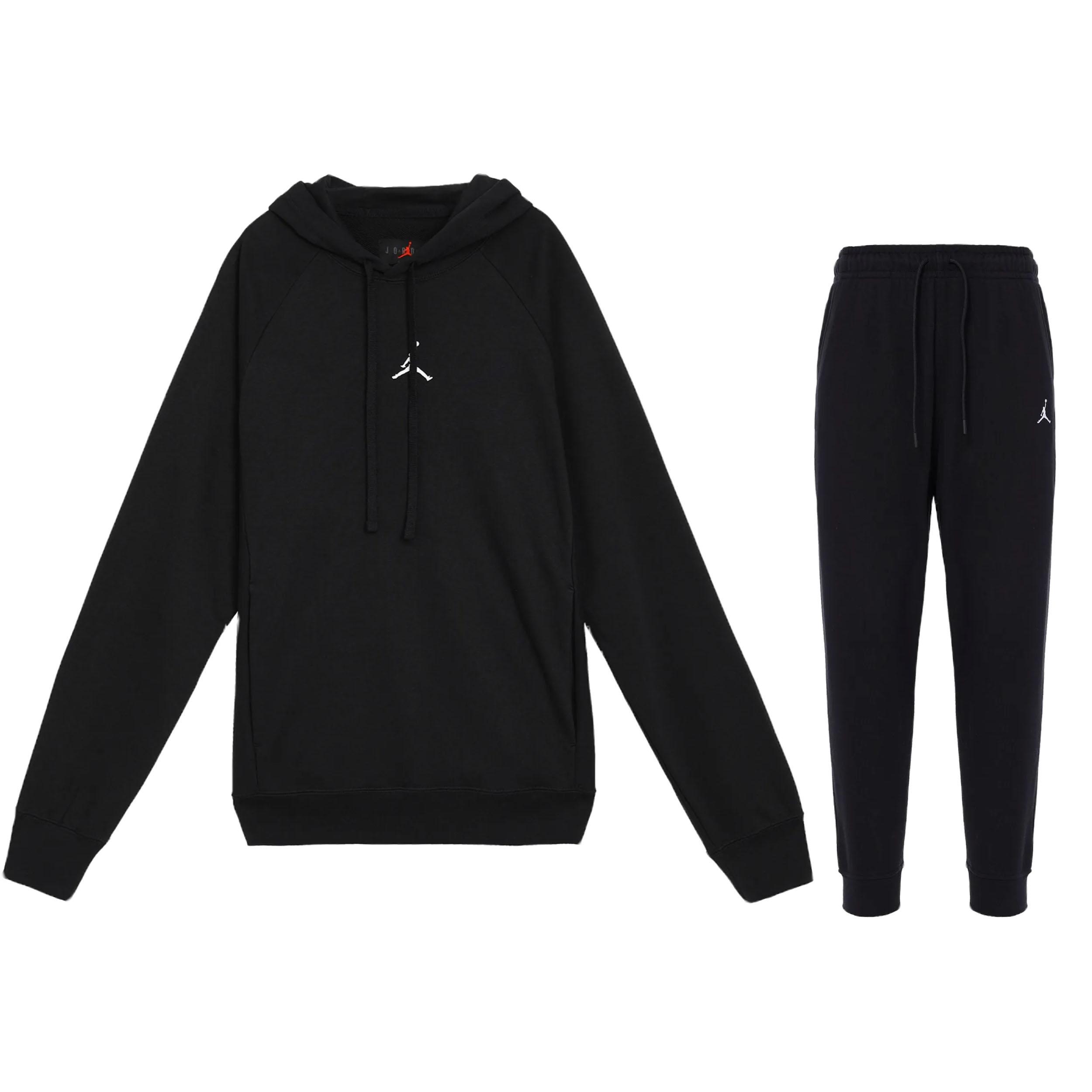 

Jordan Solid Color Hoodie With Brand Logo Print Long Sleeve Sweatshirt Comfortable Drawstring Pants Casual Sports Set DQ7328-010+FQ7762-010 S