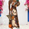 Women Plus Size Scoop Neck Strappy Sleeveless White Halloween Sloth Pumpkin Printed A Line Long Dress
