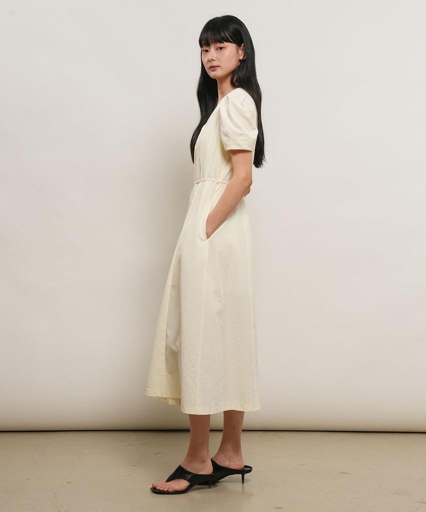 GENERALIDEA Striped V-Neck Puff Long Dress [Vanilla] / Gf2Lop514