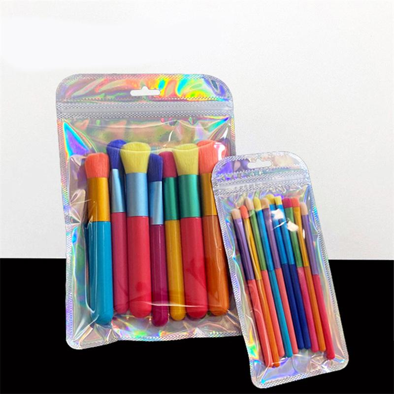 50 Pcs Resealable Odor Resistant Laser Bag Zipper Lock Necklace Storage Food Storage Bag Colorful Laser Packaging Bags