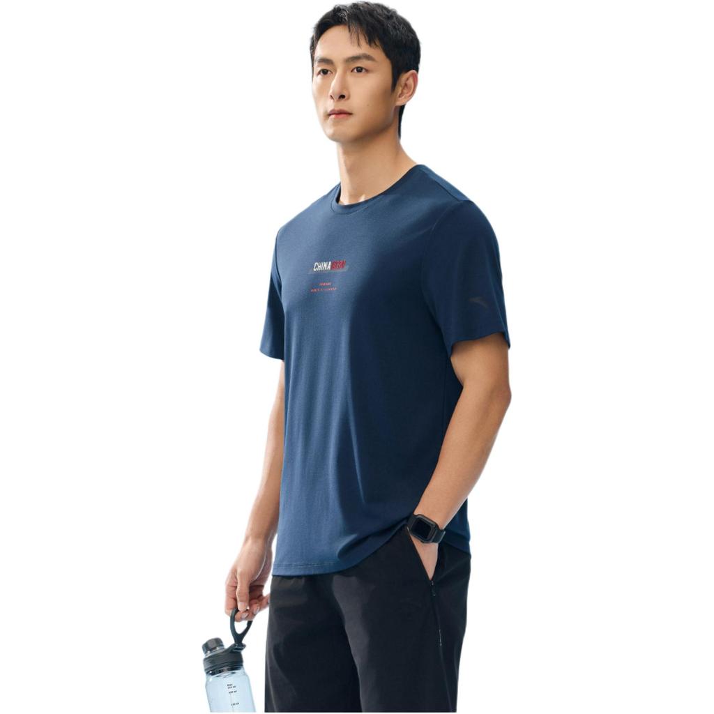 Anta Comfortable Simple Letter Round Neck Pullover Versatile Fashion Short Sleeve T-Shirt Men Tops Midnight-Blue 152527136-3