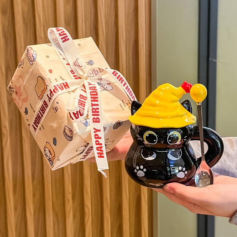 Creative funny birthday gift Halloween magic hat cat ceramic mug for boys and girls practical gifts