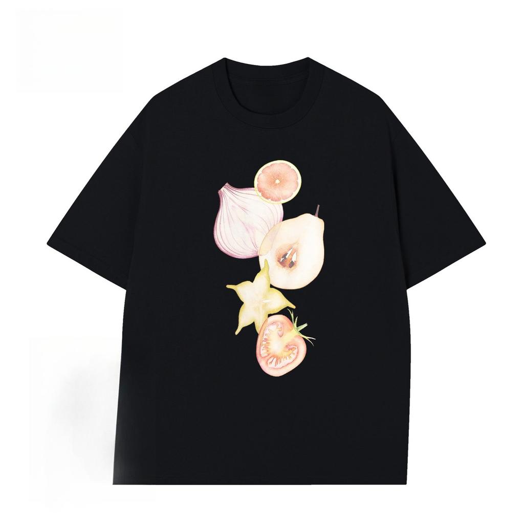 2026 New Cute Fruit Slice Printed Shortsleeved Tshirt For Unisex And Wounisex Summer Loose Cottonstyle Couples Top