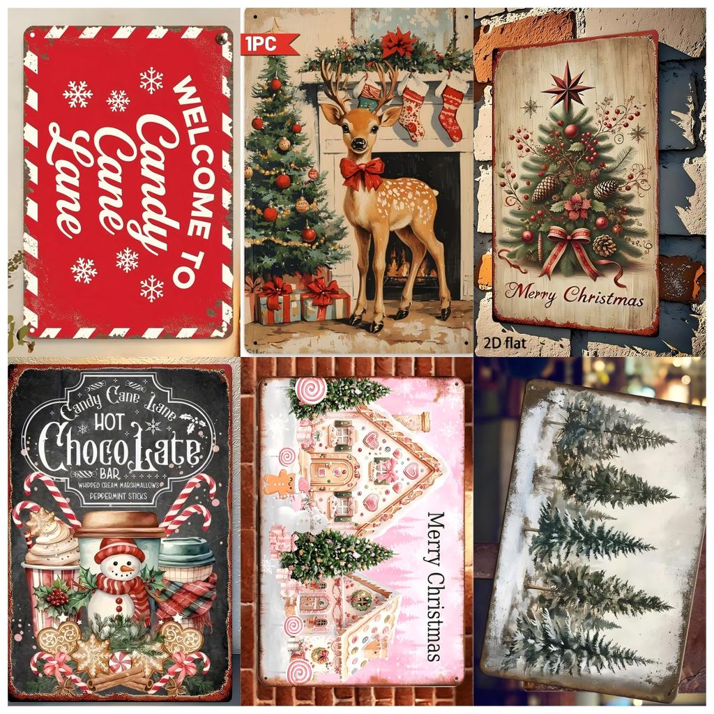 Pcs Vintage Christmas  Metal Tin Signs Retro Iron Wall Art Plaques with Festive Quotes Rustic Decor for Living Room