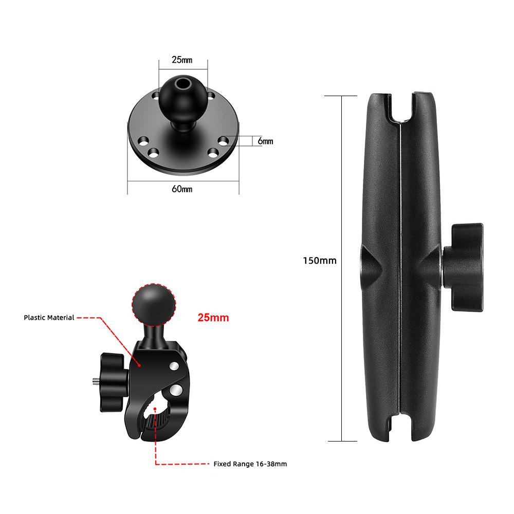 Tough-Claw Mount with Double Socket Arm and Round AMPS Base Adapter for 1 Inch Motorcycle Mount Gadgets Extension Arm