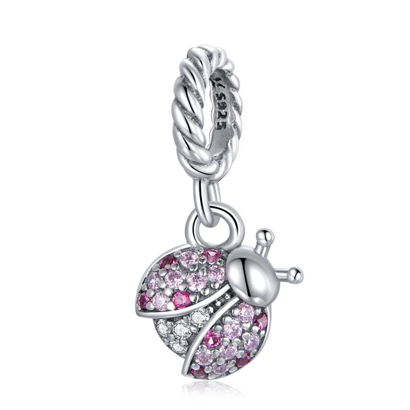 WOSTU 925 Sterling Silver Ladybug Series Charm Zircon Enamel Bead Silver 925 Pendant Fit Original Bracelet Insect Jewelry