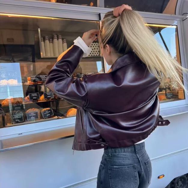 Zip Leather Jacket Women Leather Jacket Women Casual Lapel Vintage Coat