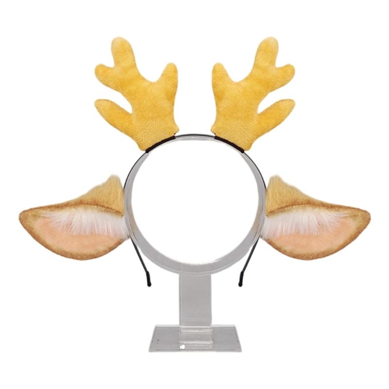 Soft Plush Reindeer Antlers Ear Hairband Cosplay Hairband for Halloween Masquerades Party Festival Theme Headwear