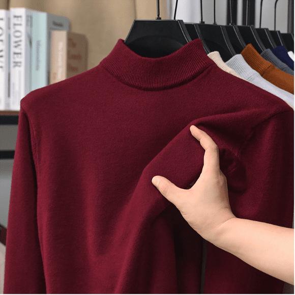 Men's Autumn Winter Knit Sweater | Round Neck, Half High Collar, Warm Middle-aged Base Layer