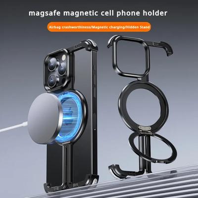 Luksusowa metalowa bezramowa do stojaka magnetycznego Magsafe etui na telefon iPhone 15 14 13 12 Pro Max 15Plus odporna na wstrząsy obudowa ze stopu aluminium