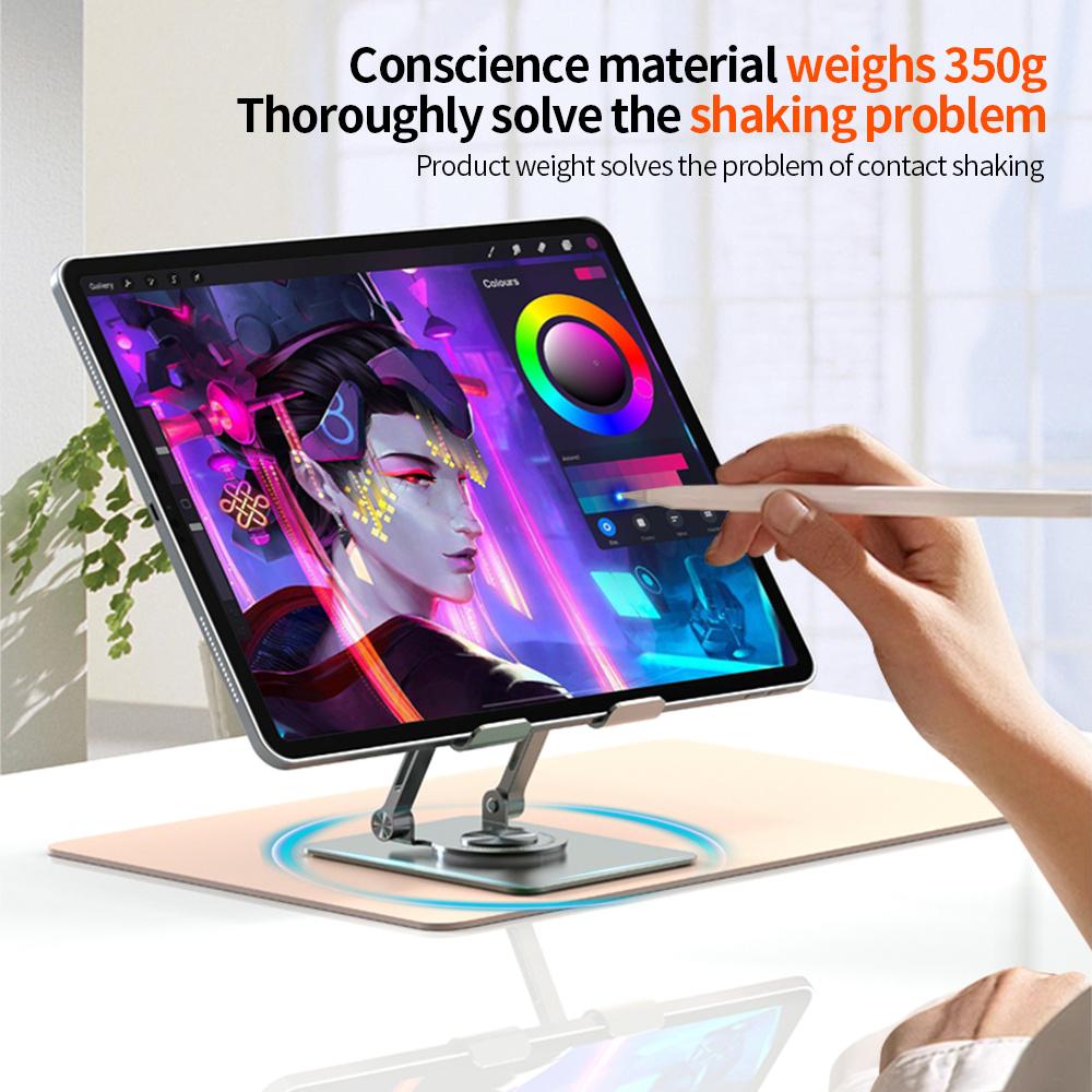 L8 Desktop 360° Rotating Metal Foldable Cooling Tablet Phone Stand 2-in-1 Height Adjustable Holder