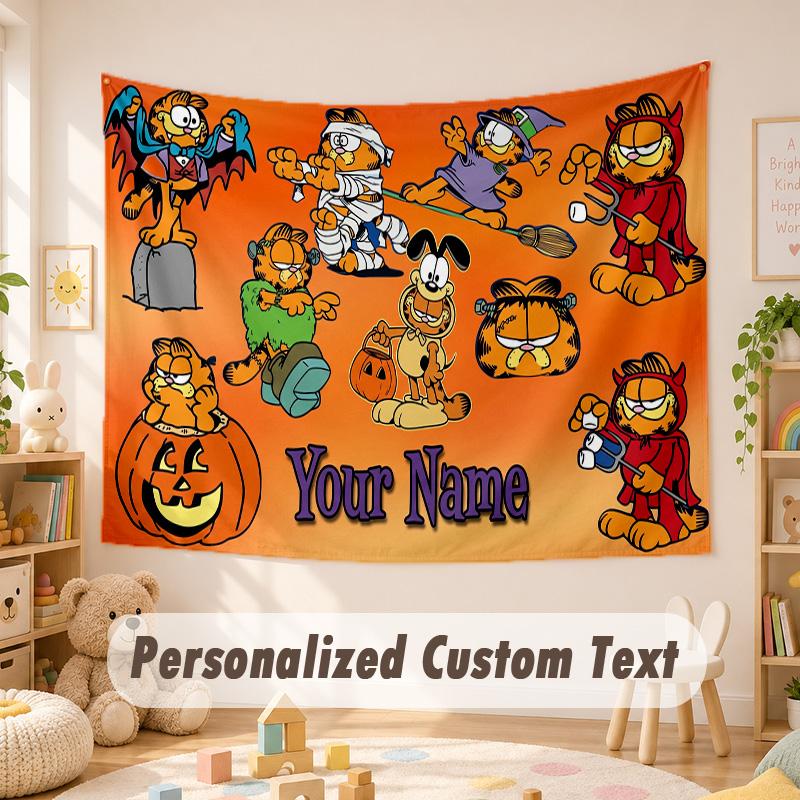 Custom Name Text Tapestry,Garfield Boho Wall Hanging, Decorative Backdrop Tapestry For Room