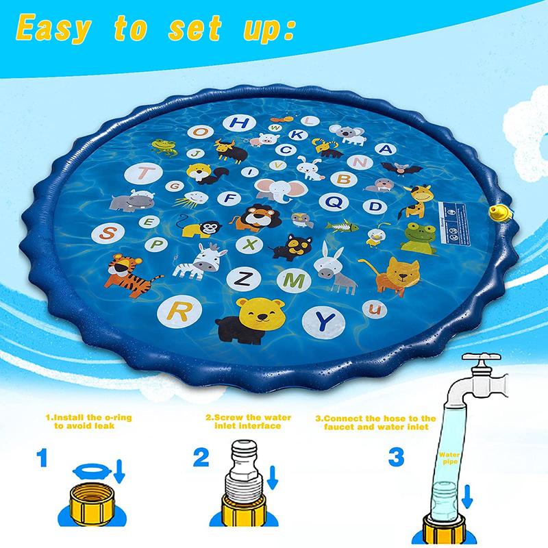 Non-Toxic Kids Inflatable Sprinkler Water Play Mat Outdoor Lawn Beach Spray Games Pad With Letters Design Summer Fun Cushion 100/170Cm