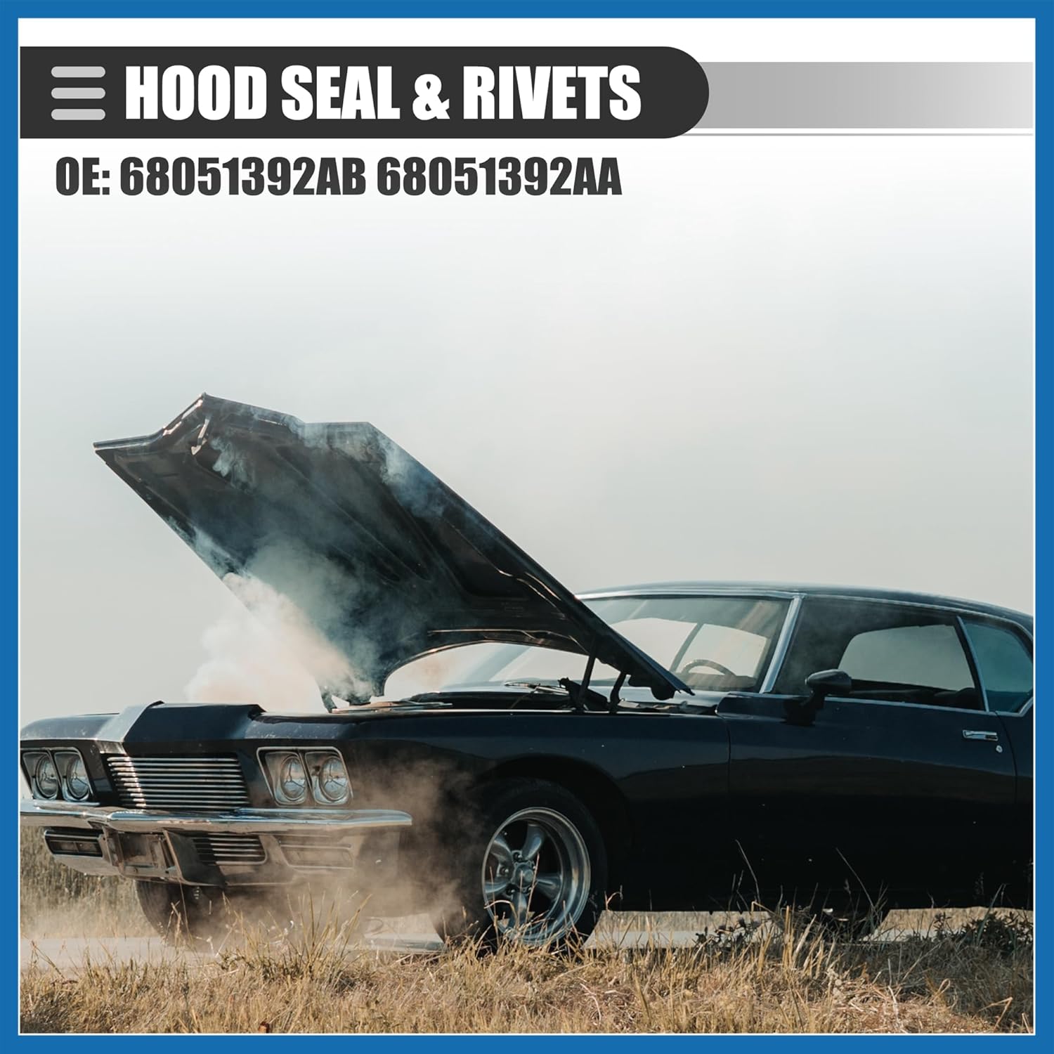 

Hood Seal & Rivets, Front Hood Bumper Weatherstrip, for Dodge Challenger 2008-2023, Rubber, 68051392AB 68051392AA, Black, 1 Set Item Replacement
