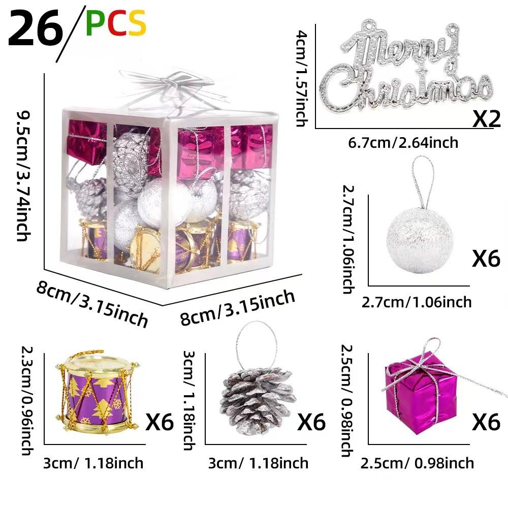 26Pcs Christmas Ball Ornament with Gift Box Christmas Tree Hanging Ornaments Christmas Decorations Home Decorations
