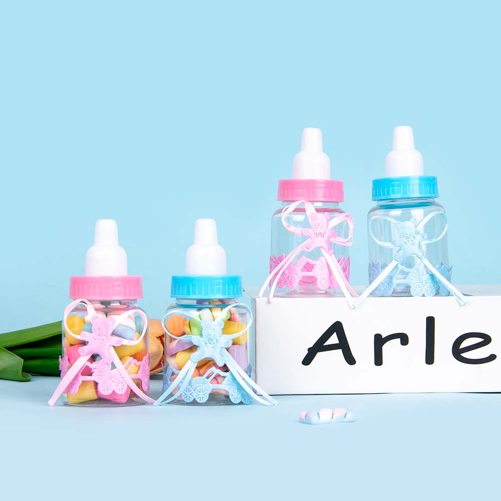 6/12pcs Plastic Feeder Bottle Blue Pink Baby Bottle Candy Box Christening Gender Reveal Baby Shower Birthday Party Gifts favors