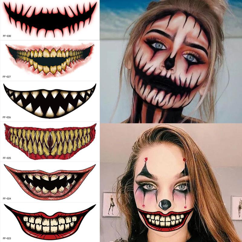

5pcs Halloween Horror Big Mouth Face Sticker Tattoo Stickers Funny Makeup Party Sticker Ghost Festival Dressing Halloween Decoration