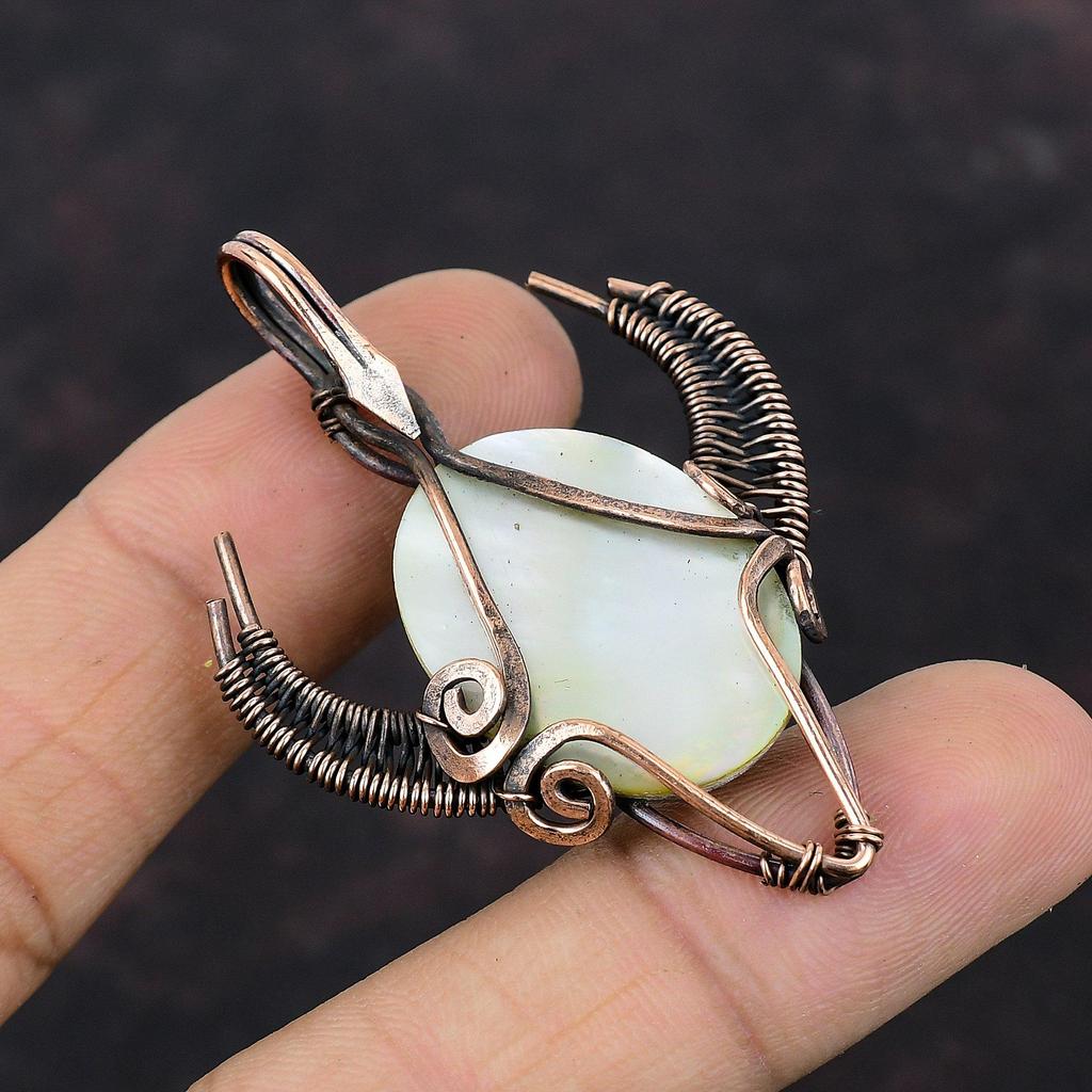 Mother Of Pearl Pendant Copper Wire Wrapped Pendant Handmade Copper Jewelry Bull Face Shape Pendants Gemstone Pendant For Gift Wire Jewelry