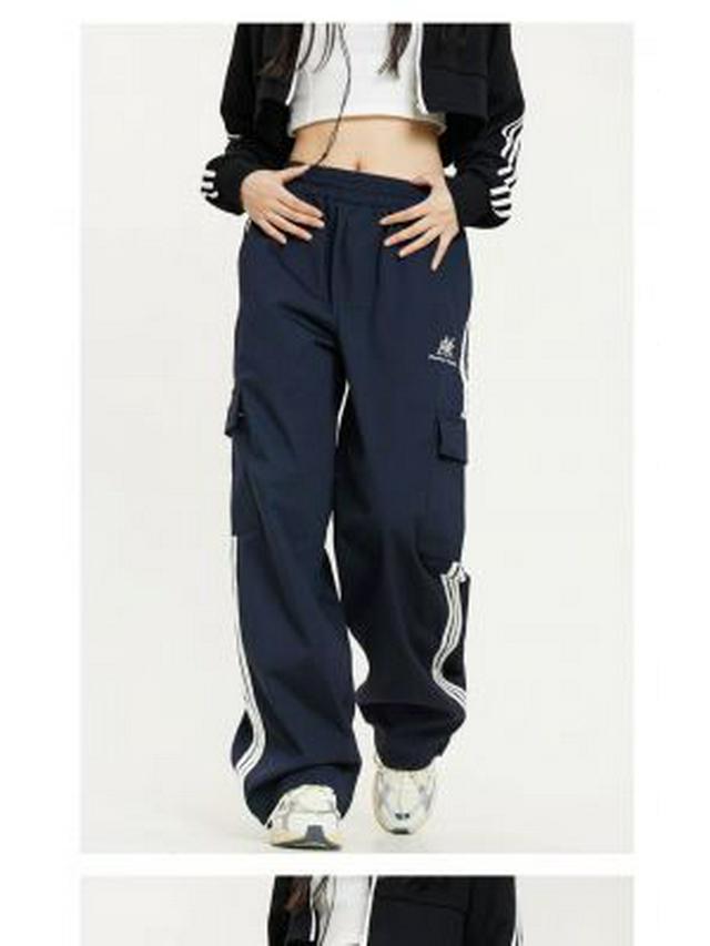 

Unisex Retro Stripe Pocket High-Waist Overalls - Trendy High Street Mopping Pants Small темно-синий