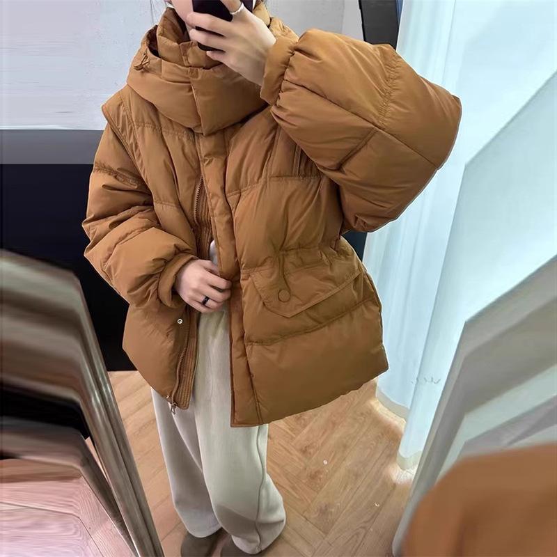 Waist down jacket women's short 2024 winter fashion hooded thickened and thin small bread jacket