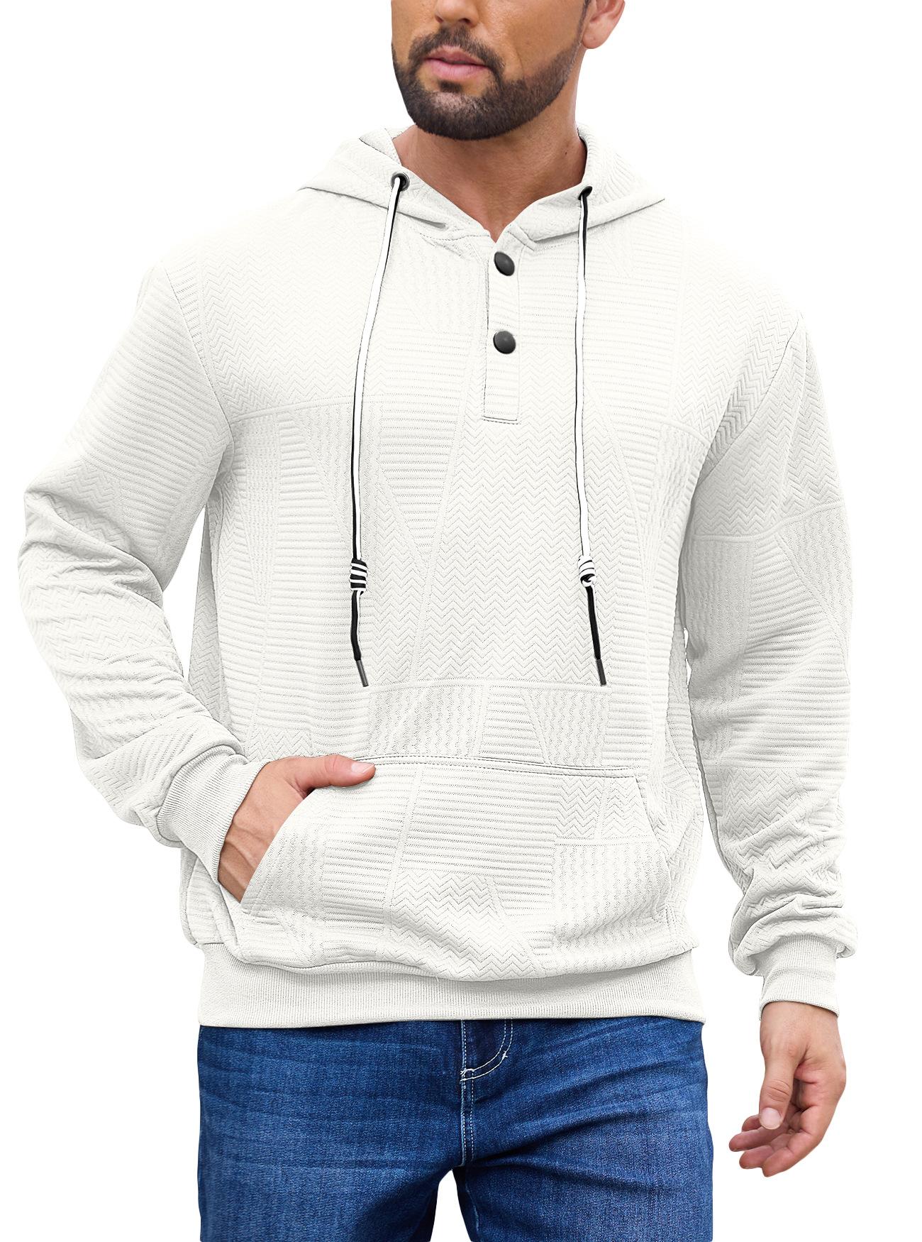 Men S Long Sleeve Buttoned Hooded Jacquard Pullover Sweatshirt Casual Sport S