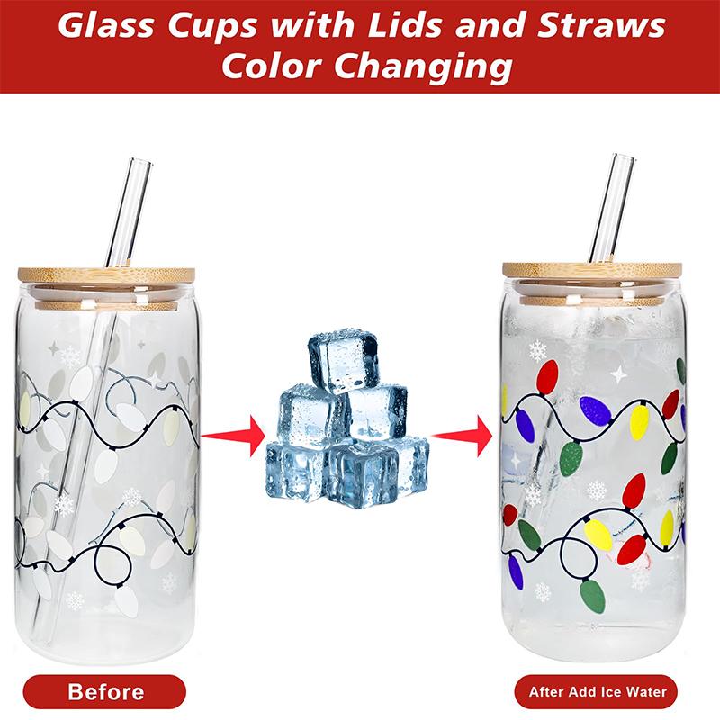 Color Changing Christmas Cup,Cute Color Changing Glass,Reusable Ice Coffee Travel Mug,18Oz Capacity With Lid And Straw