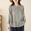 Spring/Summer Retro Slimming Cotton Linen Cardigan - Women's Seven-Sleeve Shirt