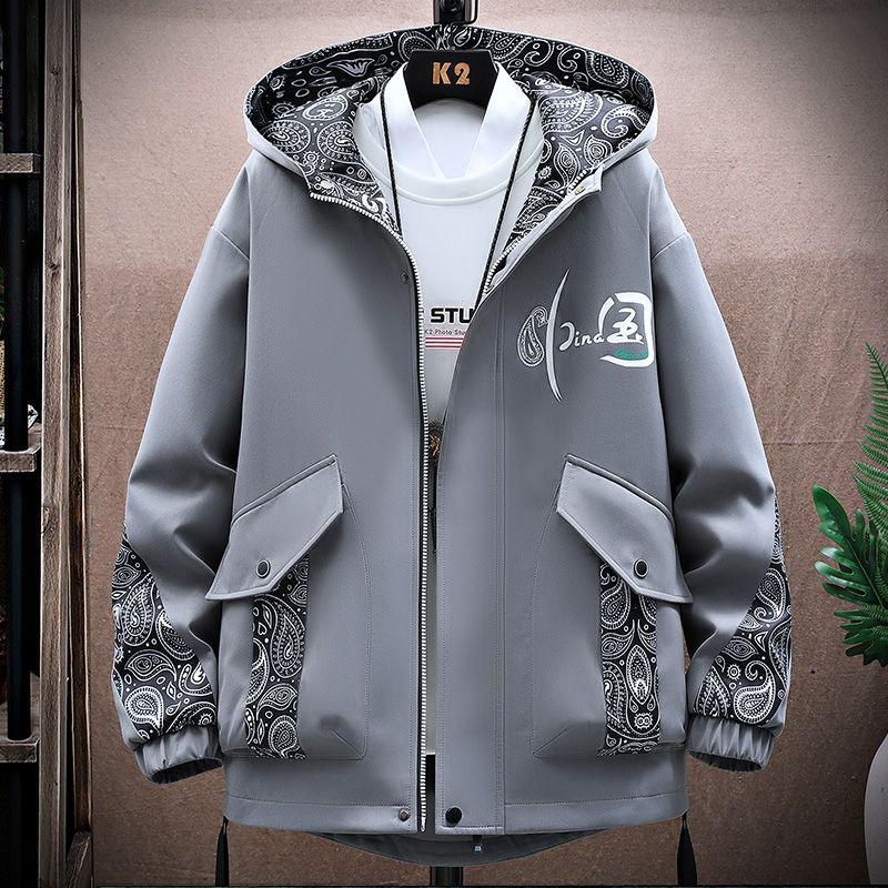 Høst Pluss Størrelse Herre Casual Hettejakker Lappeteppe Tynne Jakker Yttertøy Topp Vindjakke Streetwear Klær