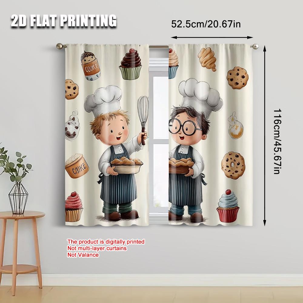 2pcs, 2D flat printing Window Curtains Pasteles_ donas y Versatile 100% Polyester,Without Electricity Family Party Perfect for