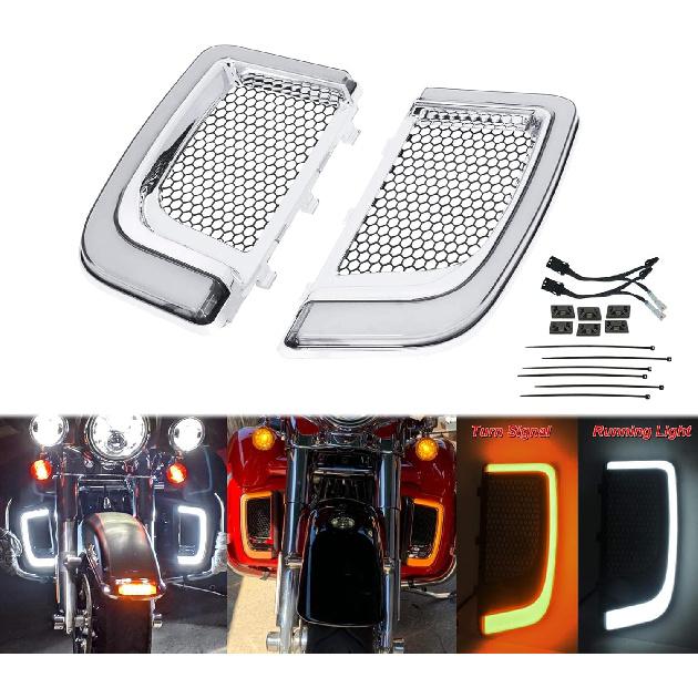 HDBUBALUS Engine Guard Lowers Grills Leg Fairing LED Turn Signal Light Running Light Compatible with Harley Touring Street Glide Road Glide Electra