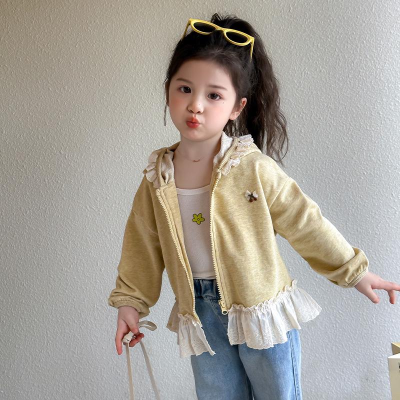 

2025 Новая девичья куртка-принцесса с капюшоном на весну и осень - Стильная верхняя одежда для малышей 90 cm жёлтый