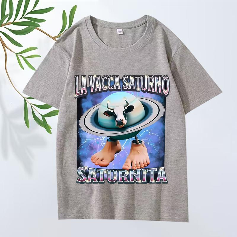 Italian Brain  La Vacca Saturno Saturnita Funny Cow Meme T Shirt Men’s Women Oversized 100% Cotton Cool Summer Print Unisex Tops